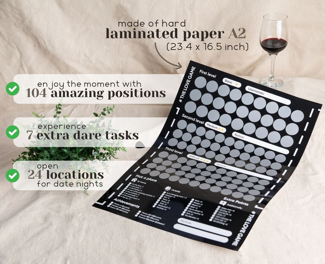The Love Game – A2 laminated scratch card with 104 positions